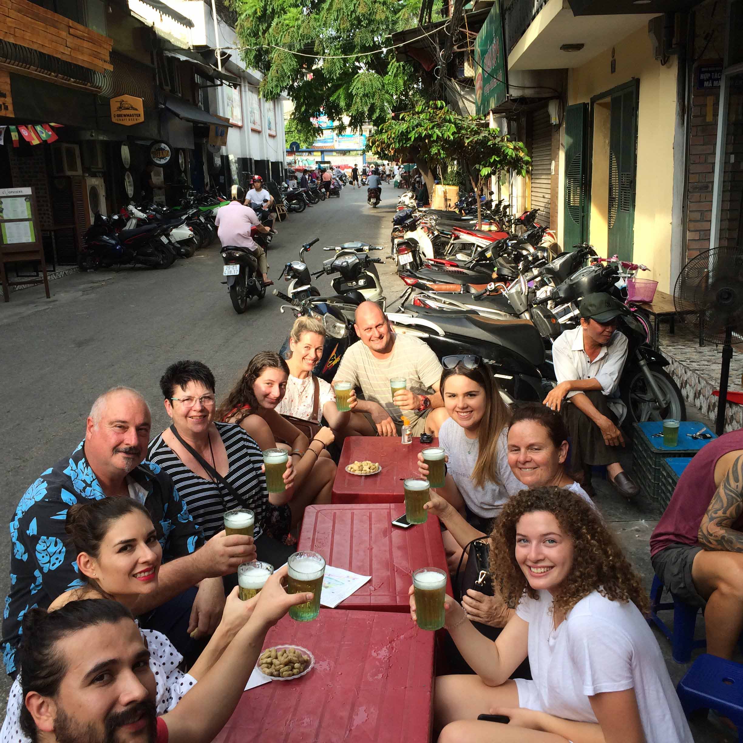 drinking beer on the street of hanoi